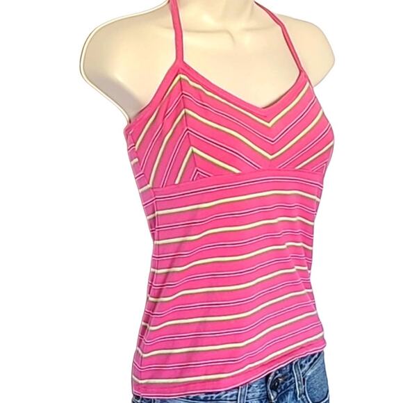Excellent Arizona Jean Co Juniors Pink Striped Halter Neck Top Size Medium - Picture 4 of 7